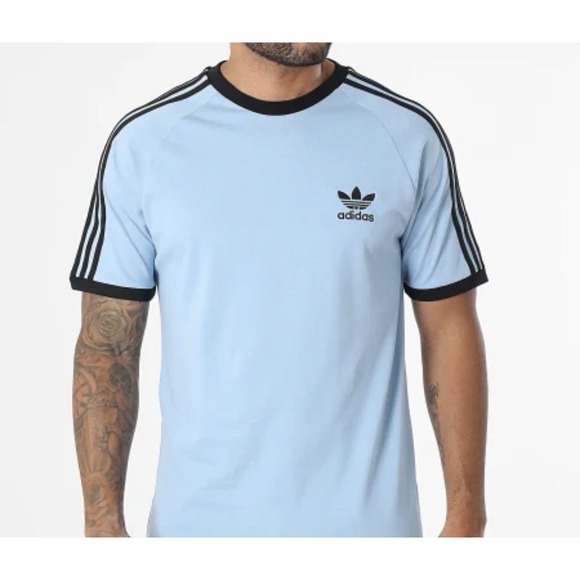 Adidas Men's Originals Adicolor 3 Stripes T shirt Sz 2XL Ash Blue/ Black Cotton - Picture 3 of 11